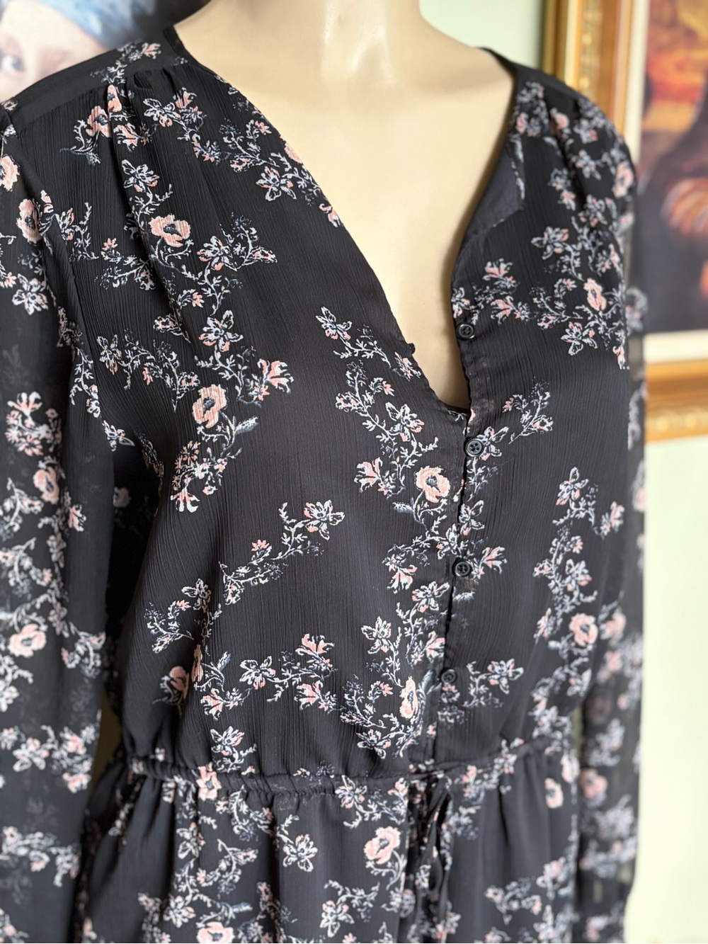 Mossimo Supply Co. Black Floral Long-Sleeve Shorts Romper Size L Cottagecore - Picture 12 of 16
